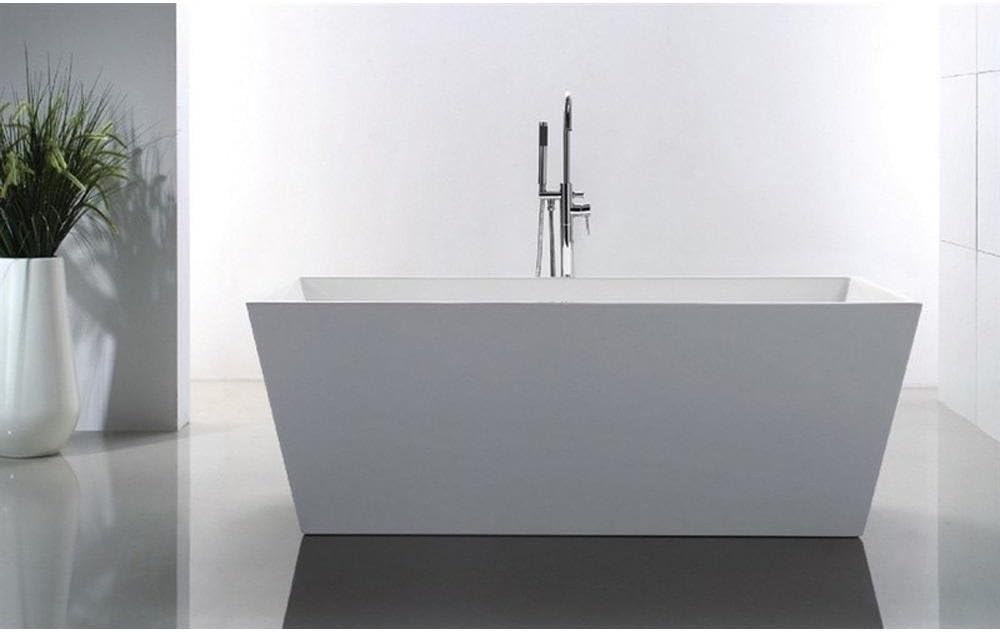 Kube Squadra 67' White Free Standing Bathtub Slim Rectangular Overflow