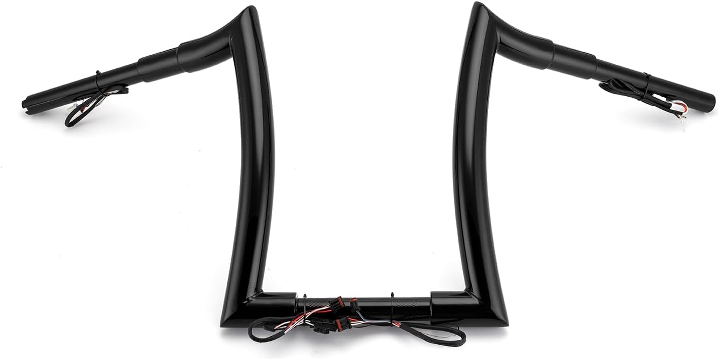 Mofun 12' Rise Pre-wired Handlebars Ape Hangers 1.5' Fat 1' Clamp Compatible with Harley Softail 2011-2024 Sportster 2011-2022 Dyna 2012-2017 low Rider S Road King 2015-Later Models, Gloss Black