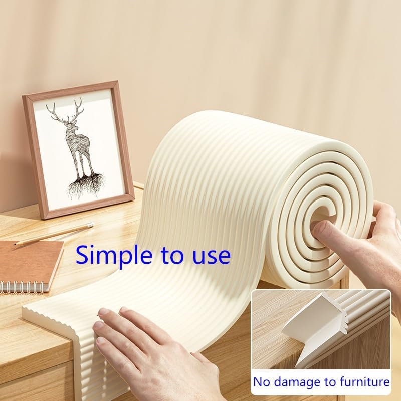 Self-Adhesive Corner Protectors - 7ft Soft Foam Anti-Bump Strips for Walls & Tables - White Safety Shields for Childproofing & Furniture Protection