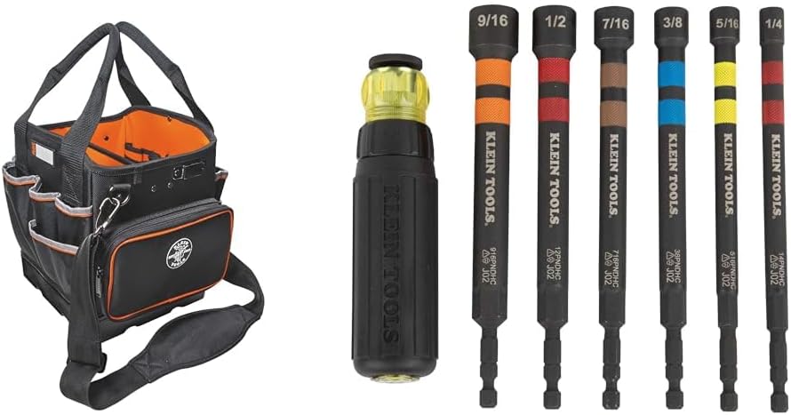 Klein Tools 40 Pocket Tool Bag, 6 Pc Ratcheting Impact Magnetic Nut Driver Set