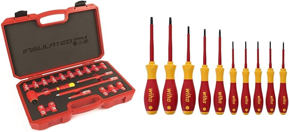 Titan 68100 19-Piece 3/8-Inch Drive VDE Insulated Socket Set and Wiha 32592 Torx Screwdriver Set With SoftFinish Handle, 10 Piece