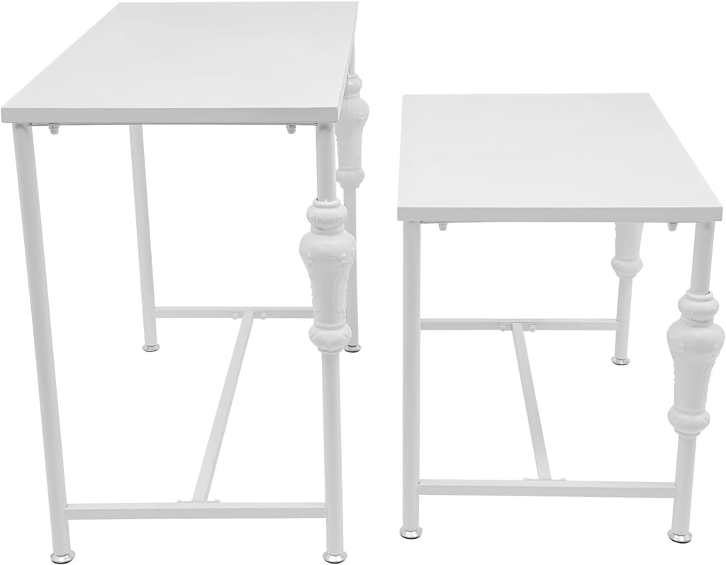Industrial Retail Display Tables, Set of 2 Standing Clothing Shoes Display Rack, Heavy Duty Boutique Display Riser Storage Shelves, Garment Handbag Display Stand for Retail Clothing Store (White)