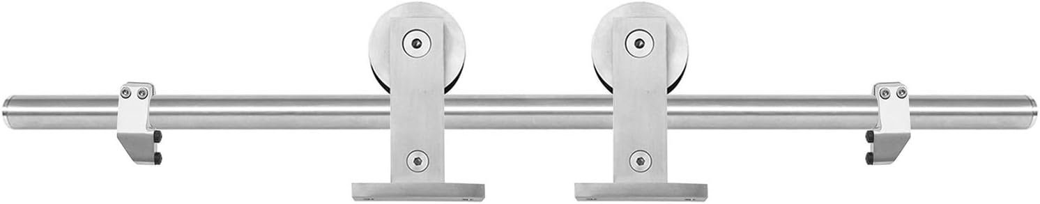 Miseno MBDH0606X78 78-3/4' Single Roller Round Rod Barn Door Hardware Kit - Stainless Steel