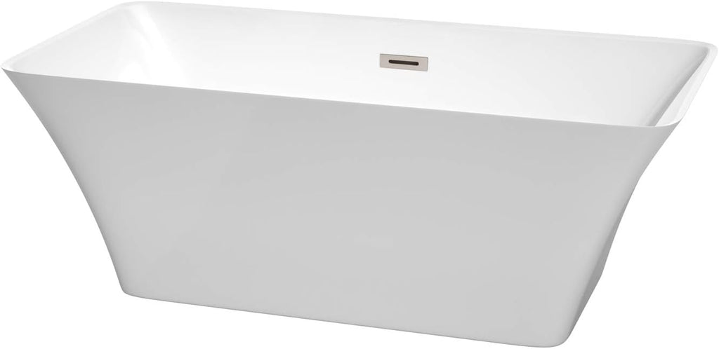 Wyndham Collection WCBTK150459BNTRIM Freestanding Bathtub, 59', White with Brushed Nickel Trim