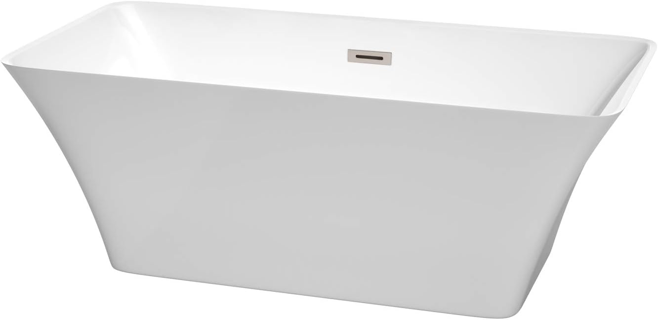 Wyndham Collection WCBTK150459BNTRIM Freestanding Bathtub, 59', White with Brushed Nickel Trim