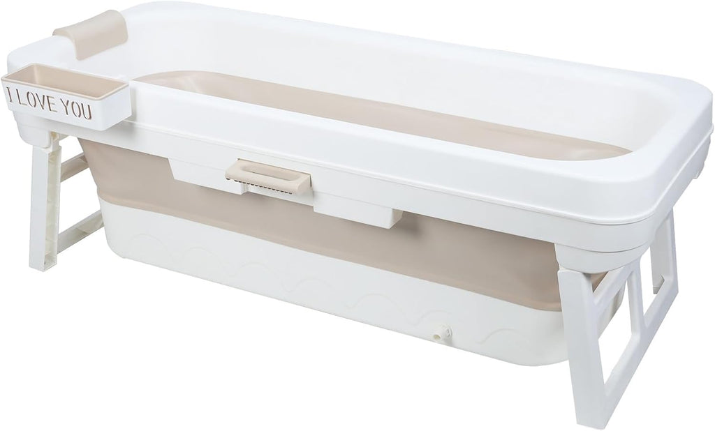 59' Portable Bathtub, Freestanding Surround Collapsible Bathtub, Foldable Free Standing Tub, Shower Stall Tub for Family Sweat Steaming, Hot Bath, Ice Bath Beige