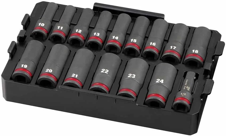 16PC 49-66-6818 for Milwaukee Impact Duty Socket 1/2' Drive w/Tray Set - Metric
