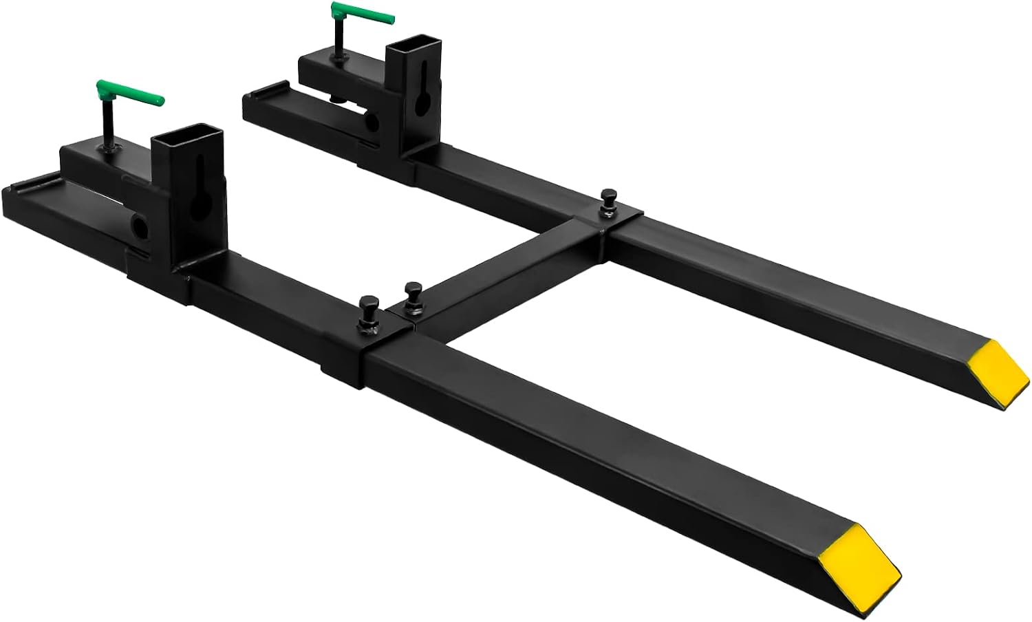 Clamp on Pallet Forks with Adjustable Stabilizer Bar 60' 1500lbs Max, Heavy Duty Pallet Forks Clamp On for Tractor Bucket