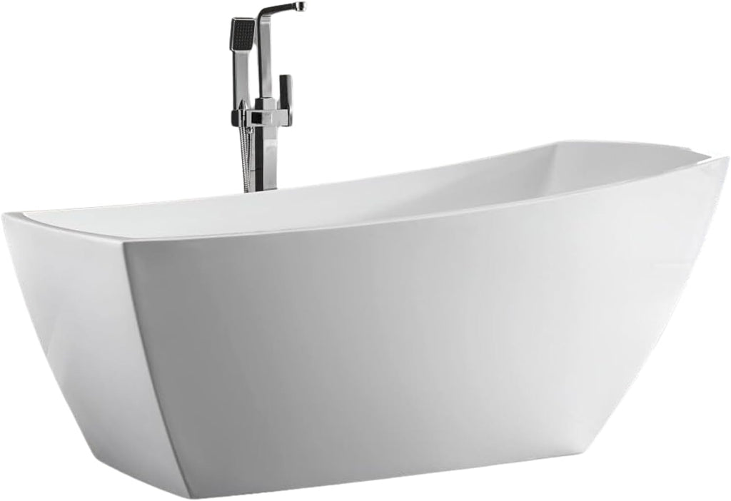 Albi 67' Freestanding Acrylic Bathtub with Chrome Drain, Glossy White Seamless Soaking Tub, Fiberglass Reinforced with Leveling Legs, 56 Gal Capacity