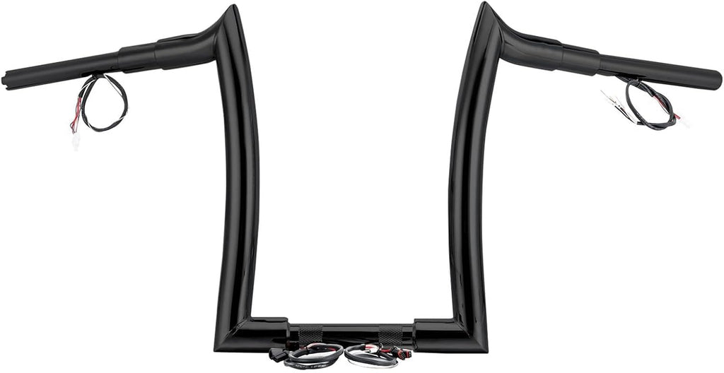 Mofun 14' Rise Pre-wired Handlebars Horn Style Ape Hangers 1.5' Fat 1' Clamp Compatible with Harley Softail 2011-2024 Sportster 2011-2022 Dyna 2012-2017 Touring Road King 2015-Later, Gloss Black