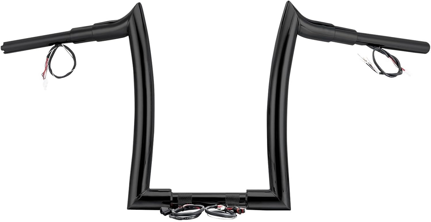 Mofun 14' Rise Pre-wired Handlebars Horn Style Ape Hangers 1.5' Fat 1' Clamp Compatible with Harley Softail 2011-2024 Sportster 2011-2022 Dyna 2012-2017 Touring Road King 2015-Later, Gloss Black