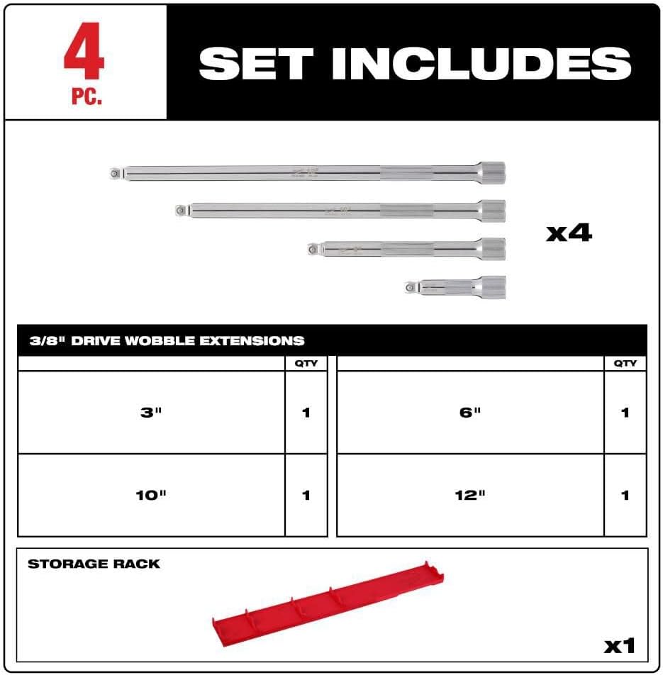 48-22-935112 For Milwaukee.v 3/8 Drive Wobble Extension Set 4pc + TPT Premium cart