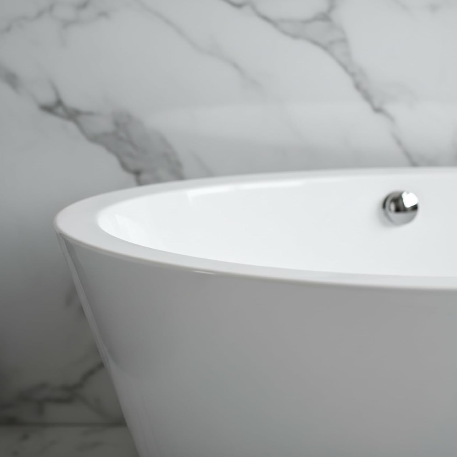 Udine 67' Freestanding Acrylic Bathtub with Chrome Drain, Glossy White Seamless Soaking Tub, Fiberglass Reinforced with Leveling Legs, 81 Gal Capacity
