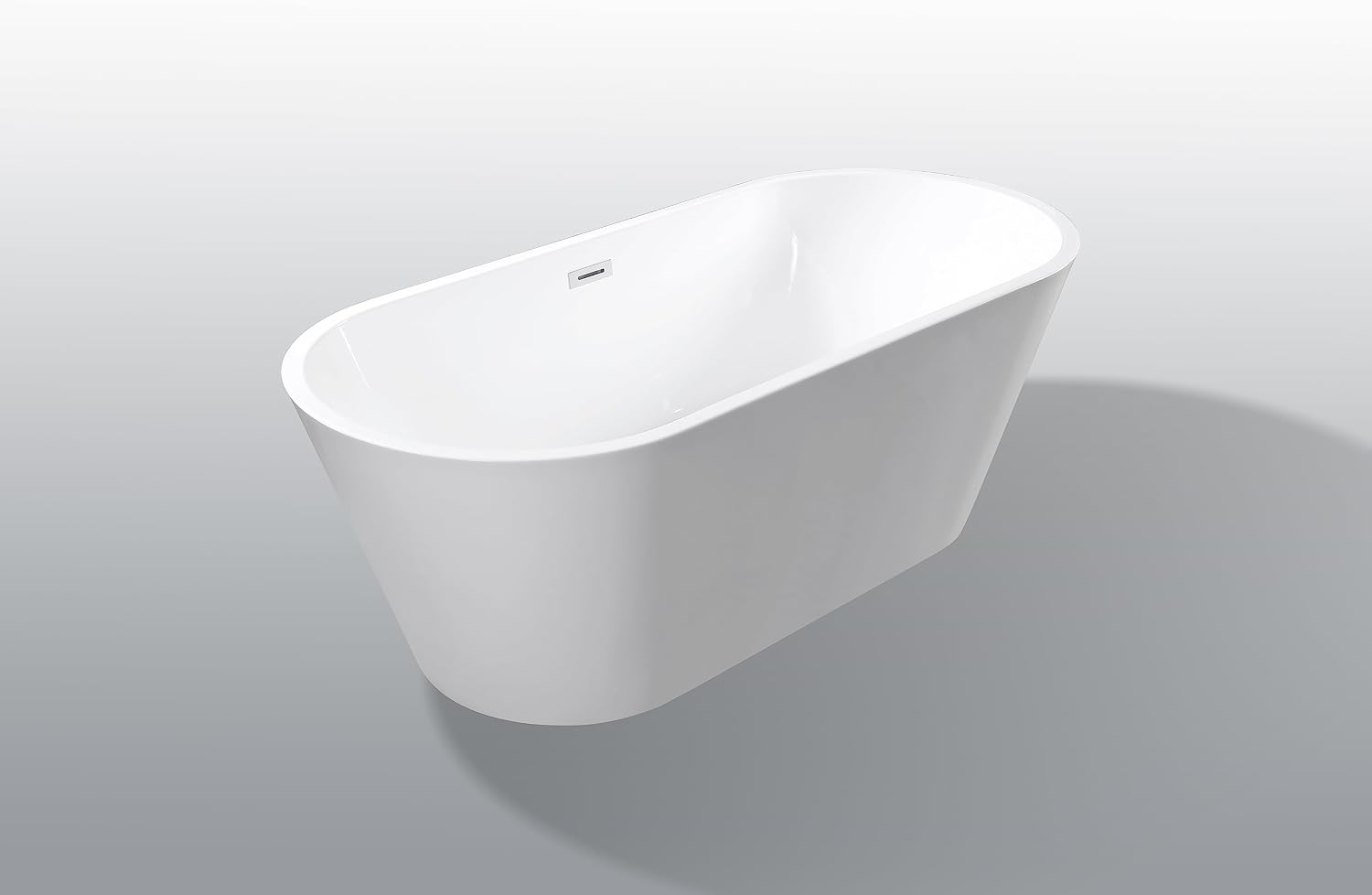 59' Acrylic Freestanding Bathtub, Standalone Soaking Tub with Glossy White Finish, Toe-Tap Chrome Drain, cUPC Certified - Ergonomic Design, Gloss White