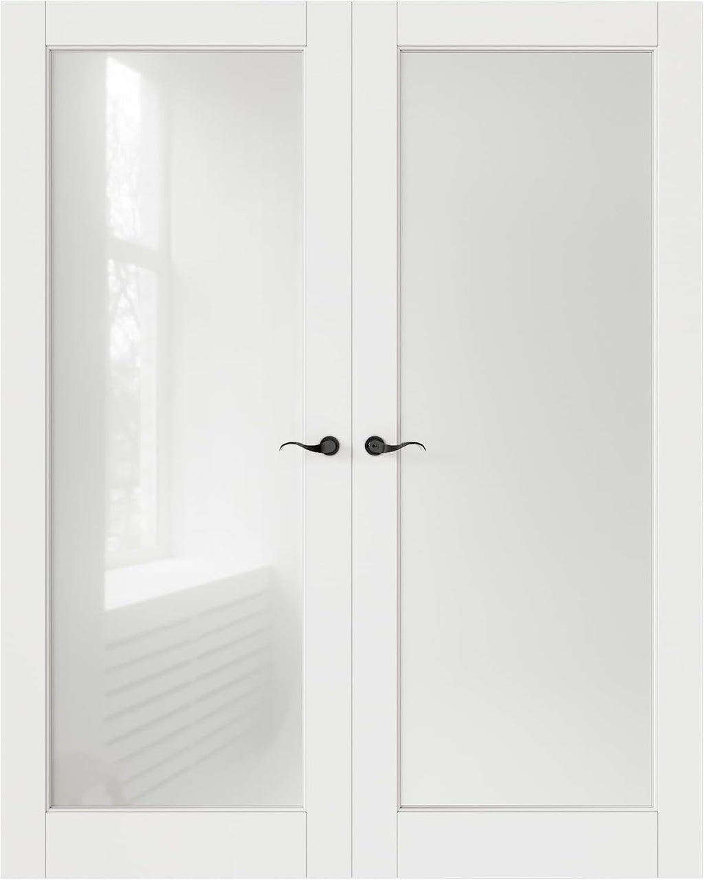 French Door 68' x 80' (Double 34' x 80') Frosted Glass Door Slabs with Pre-Hung Jamb, Silver Hinges, Levers and Latch, White Primed, French Interior Doors with Frame, Swing Double Bedroom Doors
