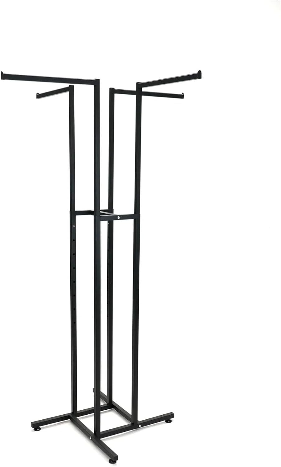 4 Way Heavy Duty Clothes Rack with Straight Arms Black Retail Clothing Rack Square Tubing Adjustable Height Garment Rack Perfect for Clothing Store Display