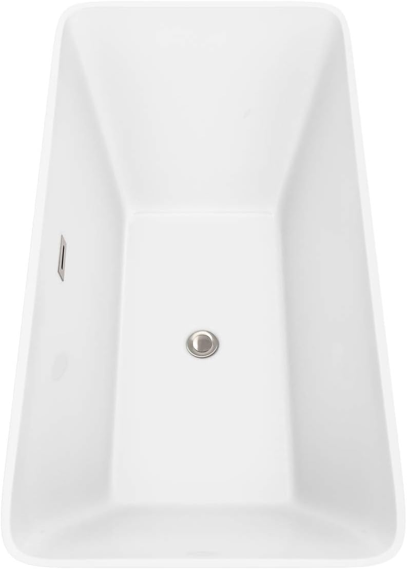 Wyndham Collection WCBTK150459ATP11BN Tiffany Freestanding Bathtub with Floor Mounted Faucet In Brushed Nickel, 59', White with Brushed Nickel Trim
