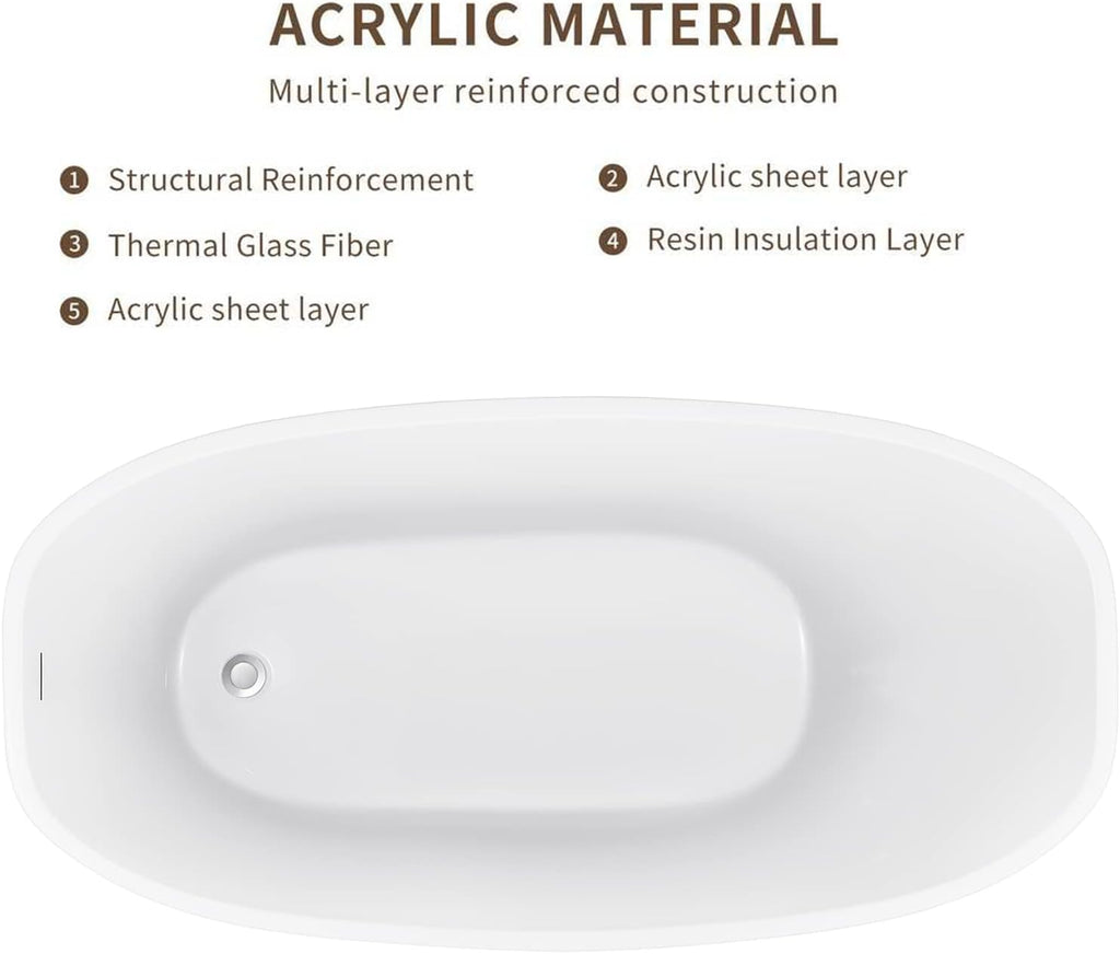 59' 100% Acrylic Freestanding Bathtub??Contemporary Soaking Tub??White Bathtub
