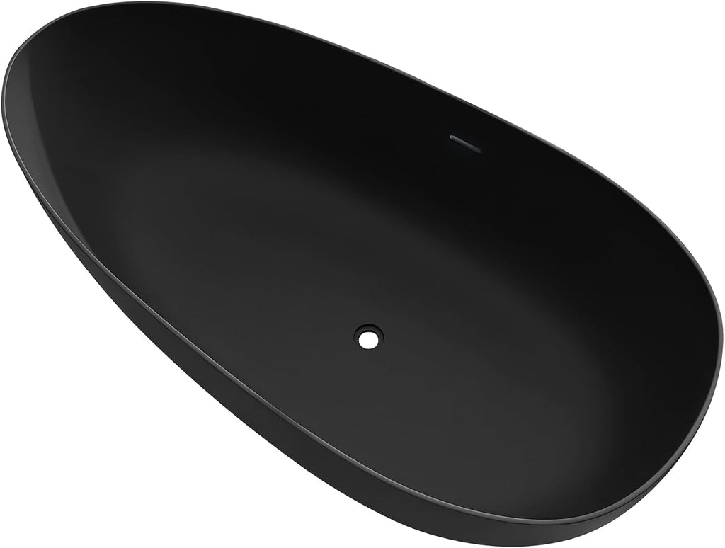 67' Freestanding Bathtub, Contemporary Soaking Bathtub, Easy to Install, Solid Surface Soaking Tub with Overflow and Pop-up Drain, Matte Black 302MB1700