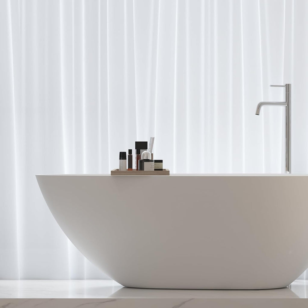 TONA 59' Stone Resin Freestanding Bathtub， Modern Egg Shell Shapes Solid Surface Soaking Stand Alone Tub, Matte White, Drain & Overflow Included