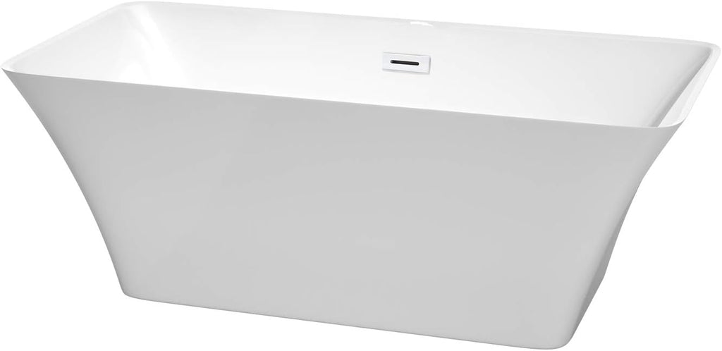 Tiffany 59 Inch Freestanding Bathtub in White with Shiny White Drain and Overflow Trim