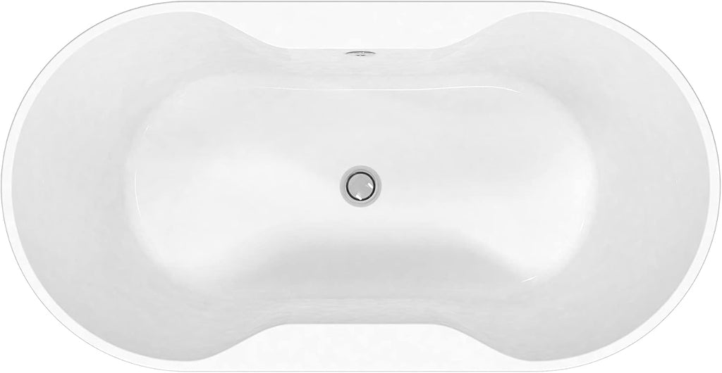Carver Tubs - Harmony II 67' - Acrylic Freestanding Soaking Bathtub, White Modern Acrylic Oval Tub Chrome Drain and Center Slotted Overflow Chrome Center Drain Included - 67'L x 34'W x 23.75'H