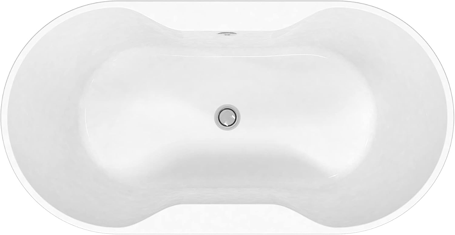Carver Tubs - Harmony II 67' - Acrylic Freestanding Soaking Bathtub, White Modern Acrylic Oval Tub Chrome Drain and Center Slotted Overflow Chrome Center Drain Included - 67'L x 34'W x 23.75'H