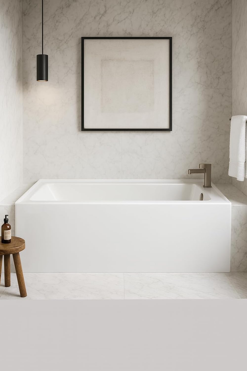 Carver Tubs - ALR6032 - Alcove Acrylic Fiberglass Soaking Bathtub for Bathrooms, w/Right Hand Chrome Drain - Modern White Rectangle Acrylic Tub - Deep Relaxing Soak - 60' L x 32' W x 21.75' H