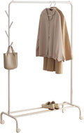 Garment Rack Heavy Duty Clothing Rack with Wheels, White Metal Clothes Rack with Hanging Rod and 4 Hooks, Retail Display Rack for Hanging Clothes, Portable Clothes Organizer for Bedroom