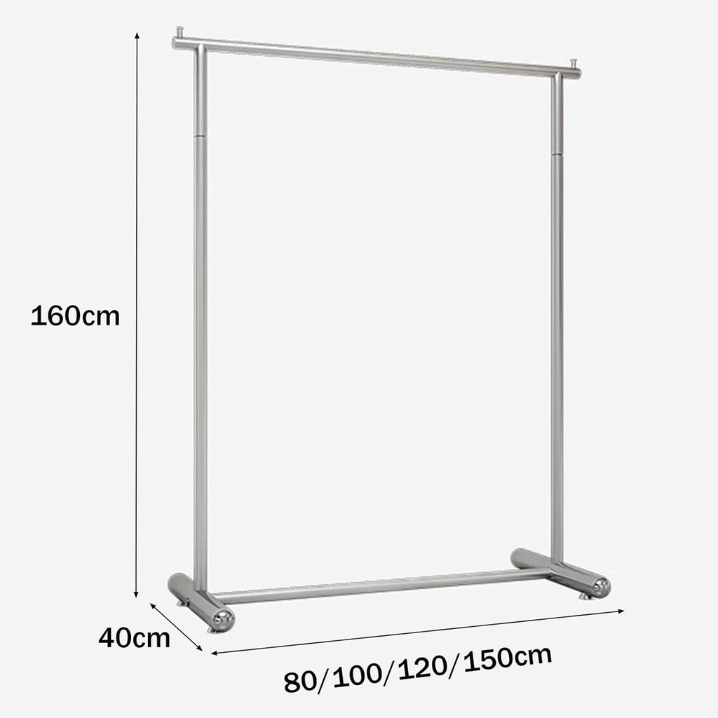 Garment Rack Heavy-Duty Clothes Rail, Stainless Steel Clothing Rack For Hanging Clothes, Modern Single Rod Clothes Rack For Retail Store, Large Capacity Coat Rack For Bedroom, Silve(Size:80X40X160CM)