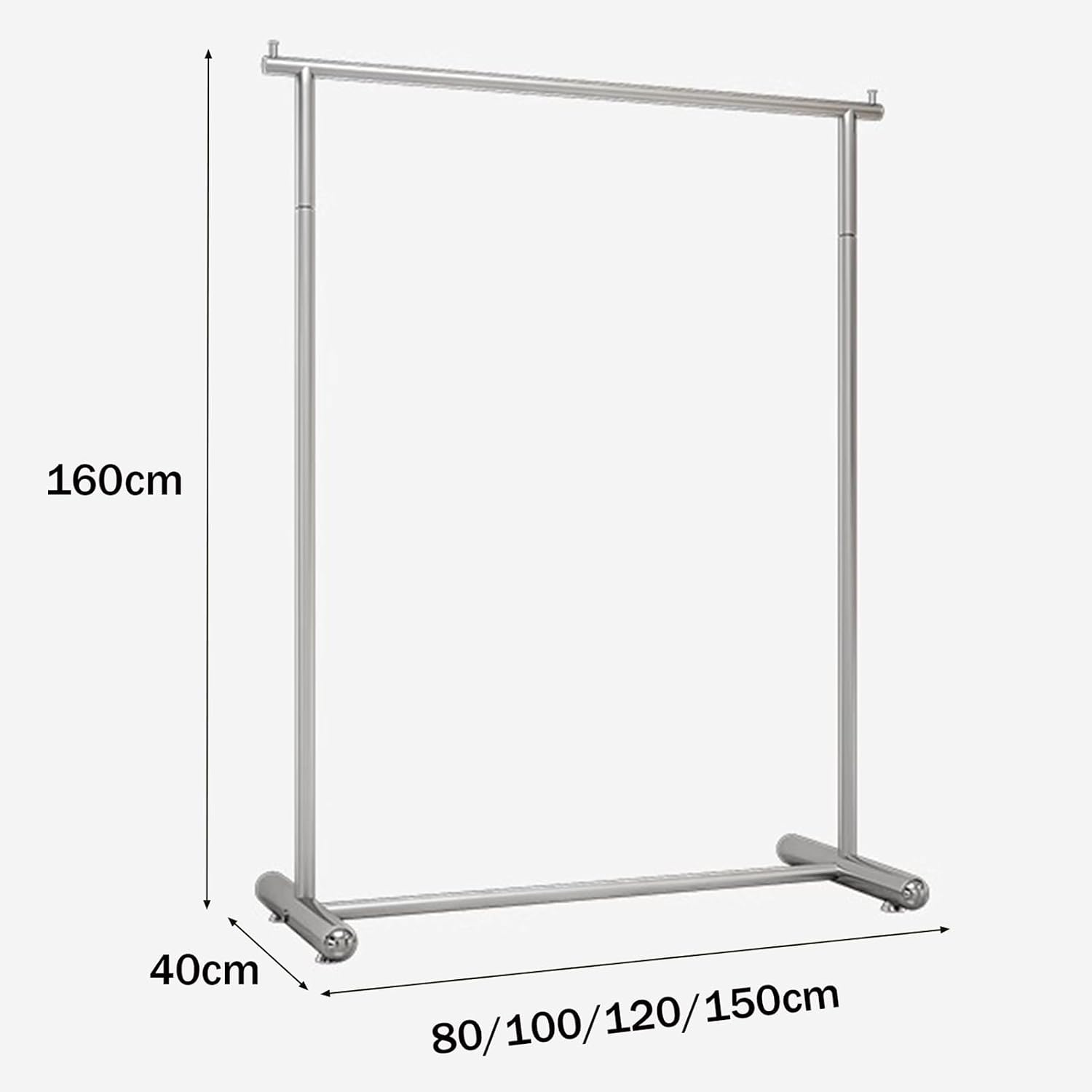 Garment Rack Heavy-Duty Clothes Rail, Stainless Steel Clothing Rack For Hanging Clothes, Modern Single Rod Clothes Rack For Retail Store, Large Capacity Coat Rack For Bedroom, Silv(Size:100X40X160CM)