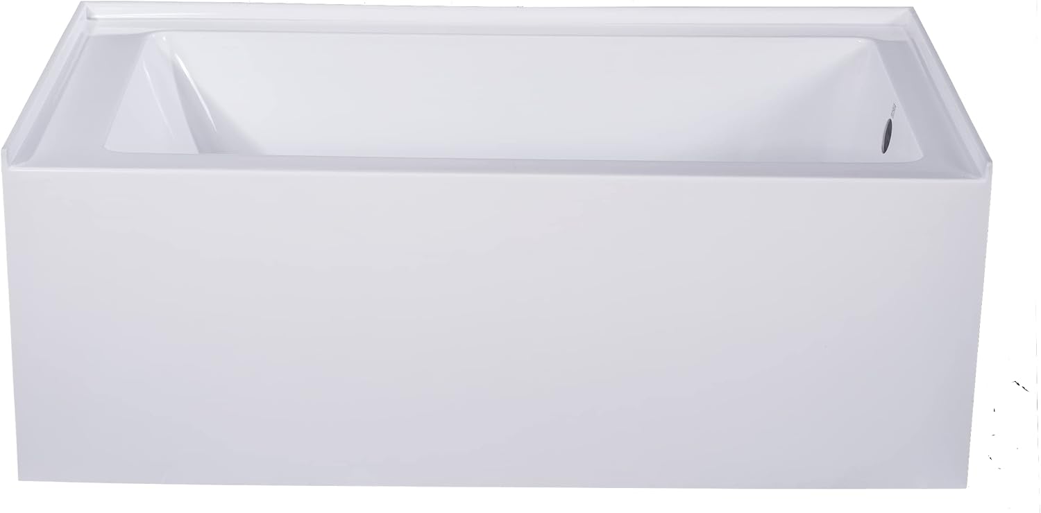 Carver Tubs - ALR6030 - Alcove Modern White Fiberglass Soaking Bathtub for Bathrooms - White Rectangle Modern Acrylic Tub w/Right Chrome Drain - Deep Relaxing Soak - 60' L x 30' W x 21.5' H