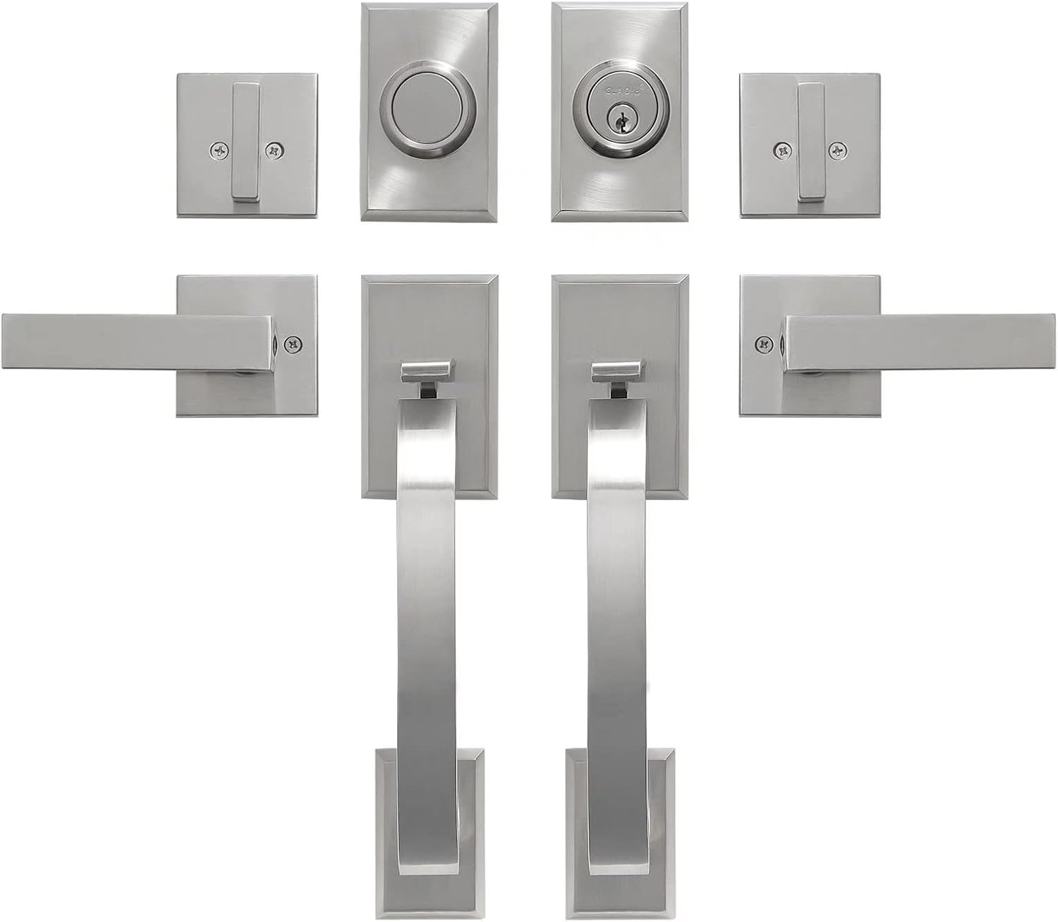 Double Front Door Handle Set with Heavy Duty Lock, Satin Nickel Finish, Suitable for Front or Office Door