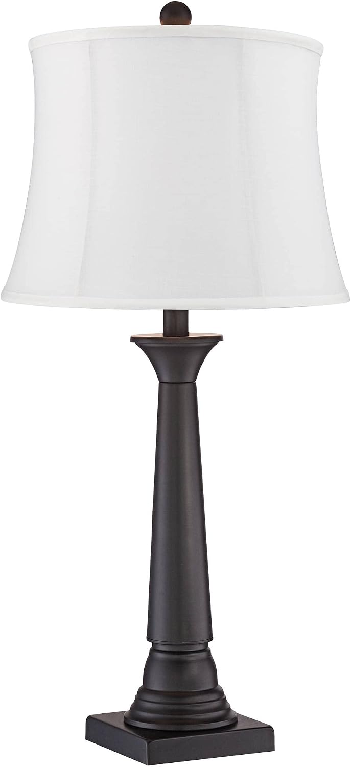 360 Lighting Dolbey 28' Tall Tapered Column Farmhouse Rustic Traditional Country Cottage Table Lamps Set of 2 Brown Bronze Finish Metal White Shade Living Room Bedroom Bedside Nightstand House