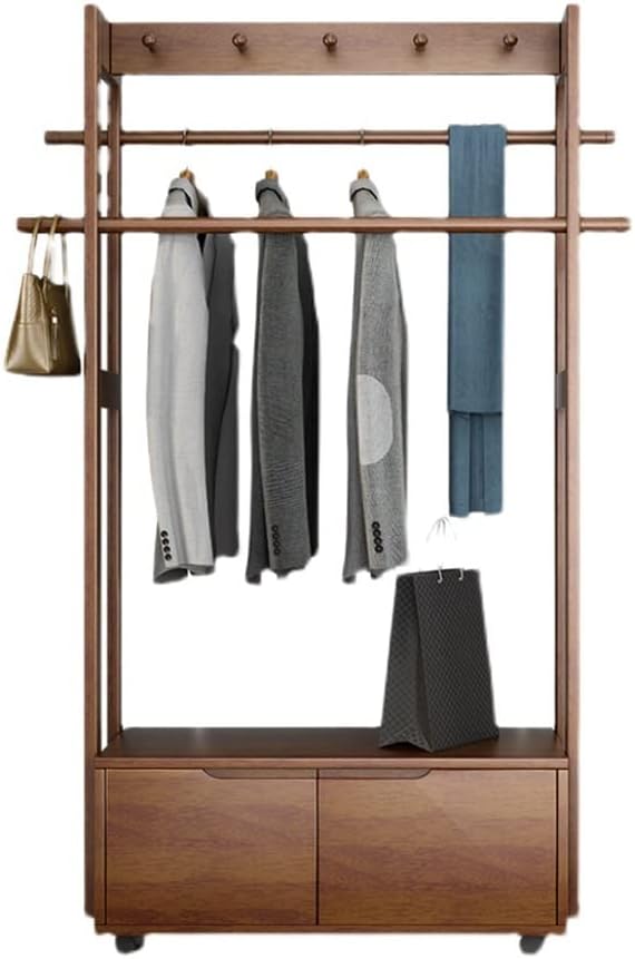Stand Coat Rack Nordic Creative Clothes Hanger Floor Bedroom Nordic with Wheels Coat Rack Living Room Double Drawer Rack Coat Rack Clothes Rolling Rack (Size : 127 * 40 * 174cm)