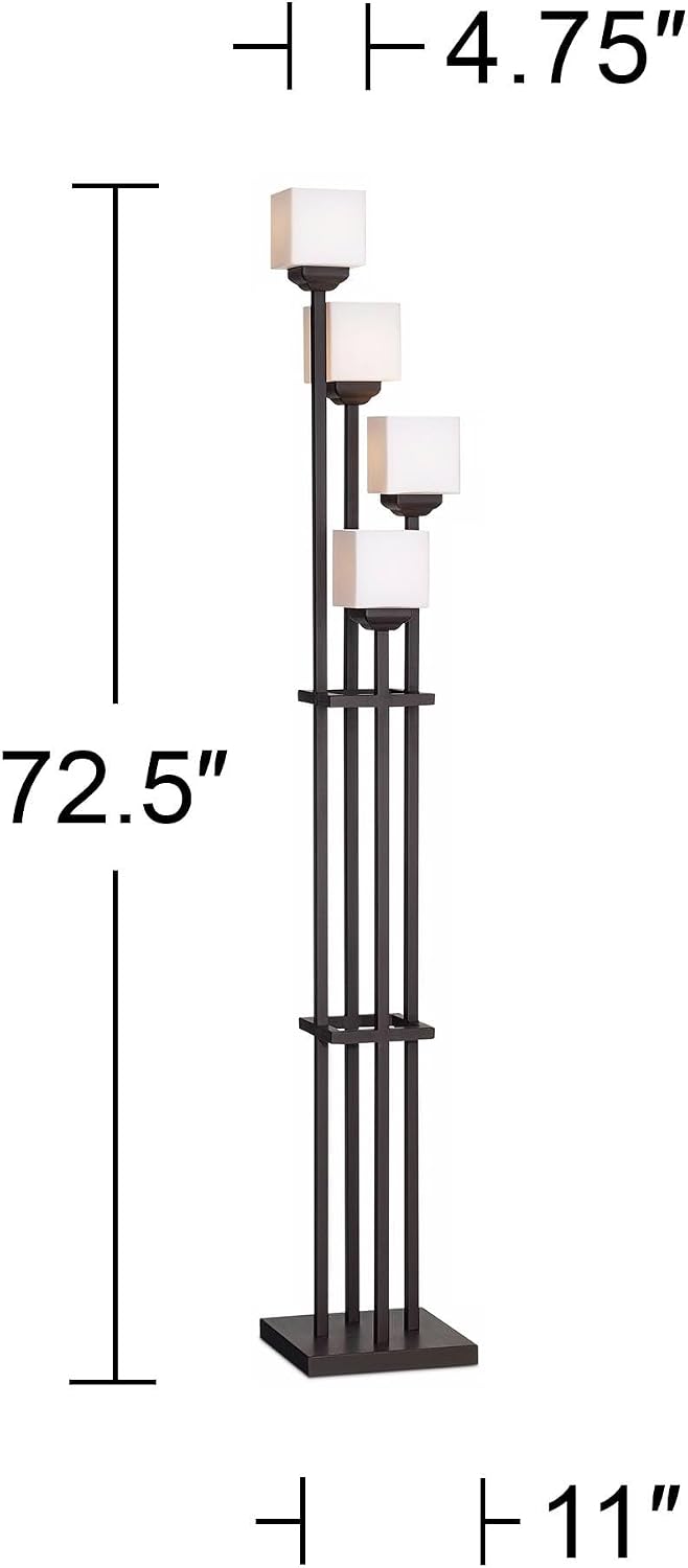 Franklin Iron Works Light Tree Rustic Mission 72 1/2' Tall Floor Lamp with Smart Socket Bronze Brown Metal White Glass Square Shades for Living Room Living Bedroom Office House Home