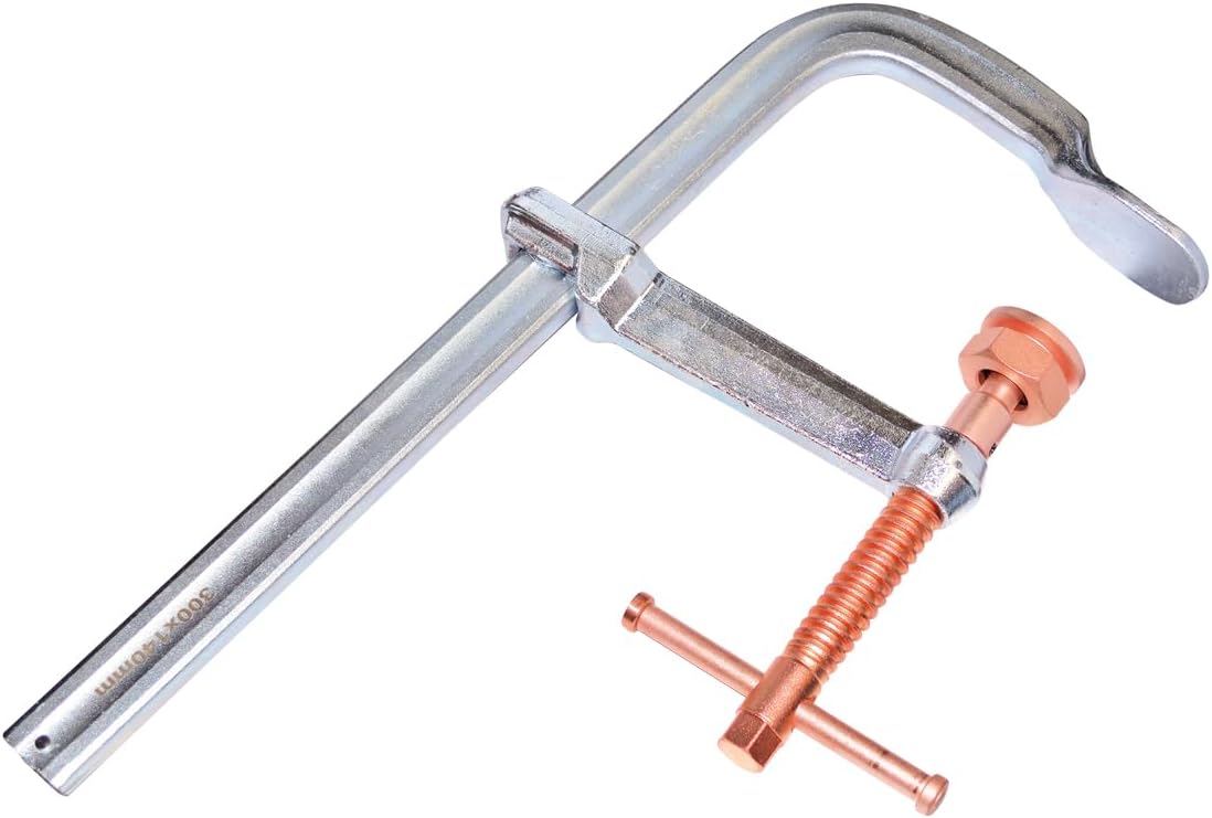 KANCA - HDC-300-C Heavy Duty Clamps With Copper Plated Spindle, Spatter Resistant Welding Clamps, Clamping Force 12,000 N, Opening 12 INCH, Drop-Forged F-Clamp, Bar Clamp (12' - 300 MM)