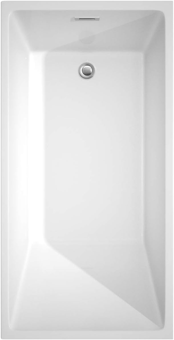 Hannah 59 Inch Freestanding Bathtub in White with Polished Chrome Trim and Floor Mounted Faucet in Matte Black