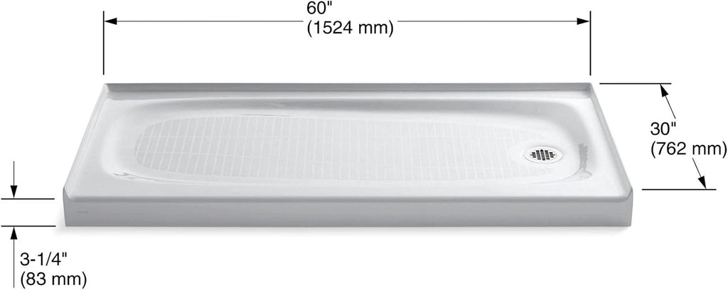 KOHLER K-9054-0 Salient 60-Inch x 30-Inch Single-Threshold Shower Base with right hand drain, White
