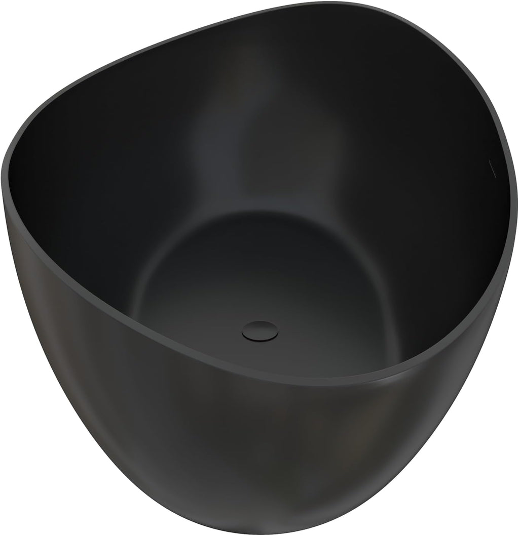 63' Upgraded Solid Surface Freestanding Bathtub,Wavy Stone Resin Soaking Tubs with Pop-up Drain and Overflow, Matte Black