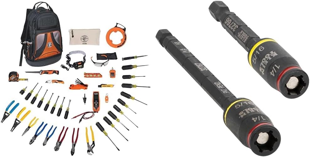 Klein Tools 41-Piece Hand Tool Kit and 3-In-1 Impact Flip Socket Set - Pliers, Screwdrivers, Nut Drivers, Wire Strippers, Testers, Tape Measure, and More