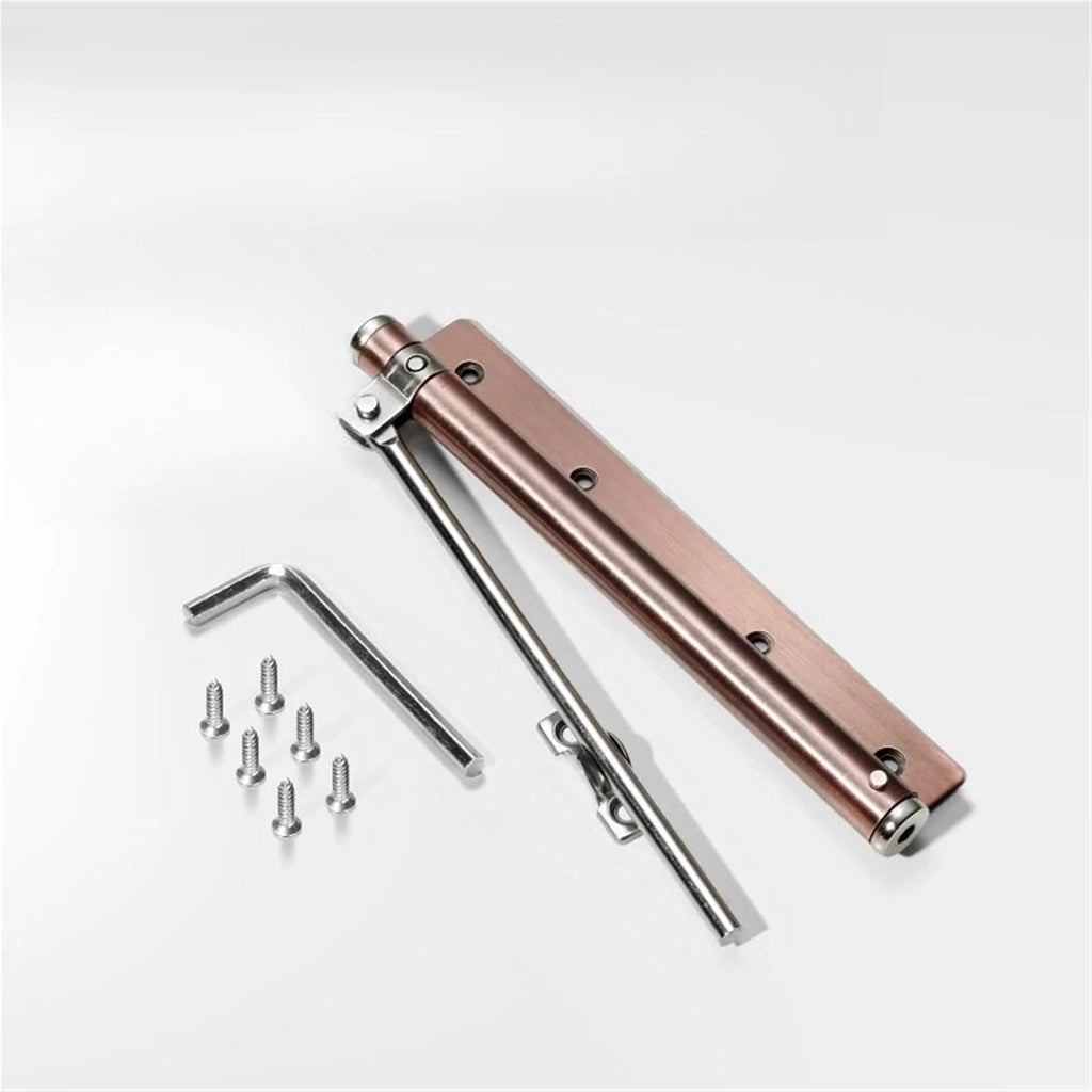 Door Closer Spring Self Closing Hinges Stainless Steel Soft Close Auto Top Latches with Arm Screw Wrench Hardware(Red Bronze-L)