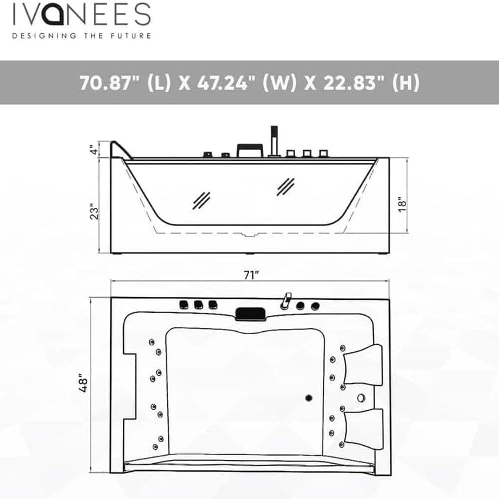 Freestanding Bathtub 71 Inch Acrylic Soaking Tub – Modern Oval Stand Alone Bath Tub, Deep Soak, Glossy White, Easy Installation, Bathroom Spa Tub for Home