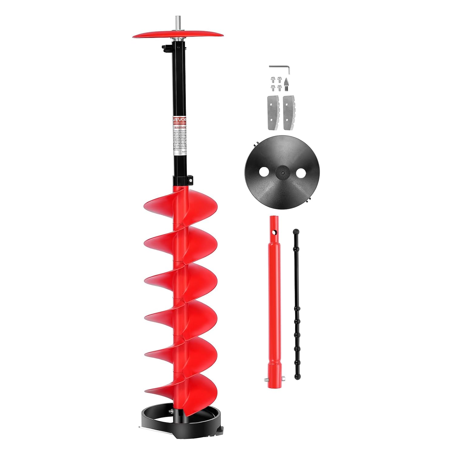 VEVOR Nylon Ice Auger Drill Bit, 8' Diameter 41' Length, Cordless Ice Augers for Ice Fishing with Extra 13.4in Extension Rod, Drill Adapter, Top Plate and Blade Guard