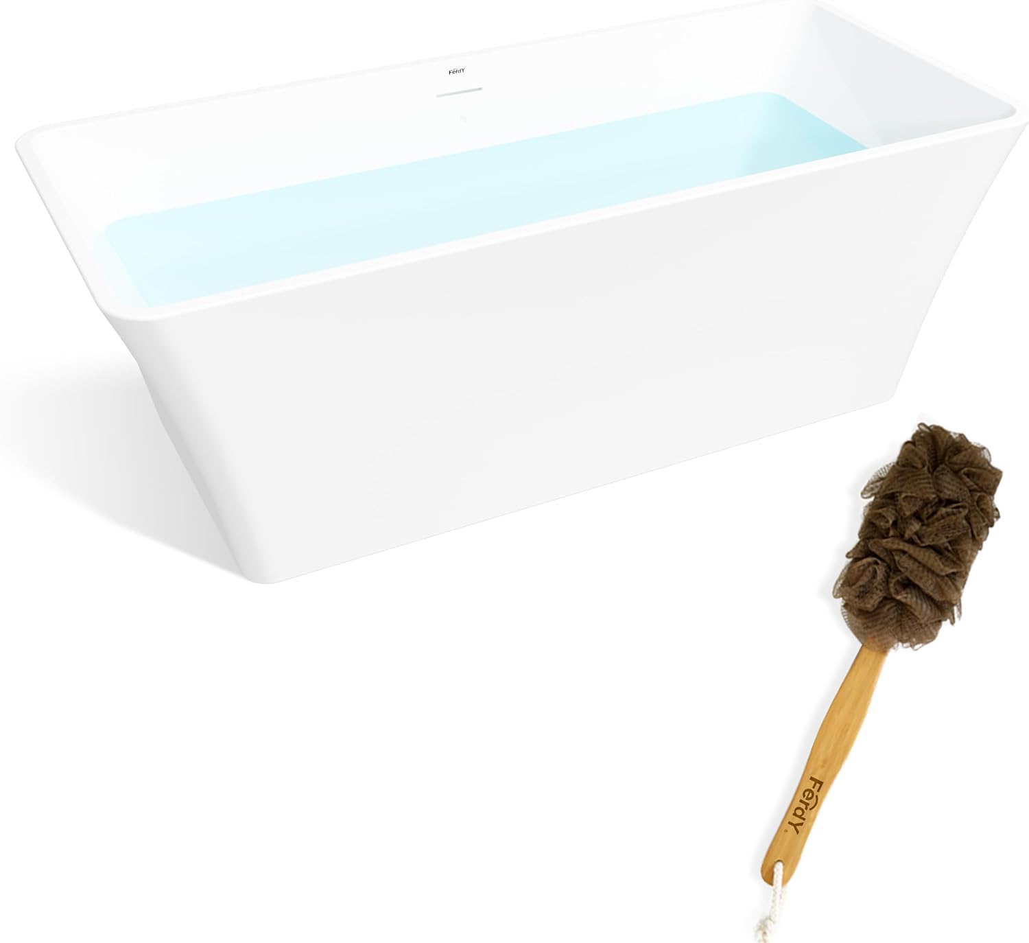FerdY Sentosa 67' Acrylic Freestanding Bathtub, Contemporary Design Soaking Tub with Brushed Nickel Drain & Back Scrubber for Shower,Long Handled Loofah on a Stick, Soft PE Mesh Back Sponge