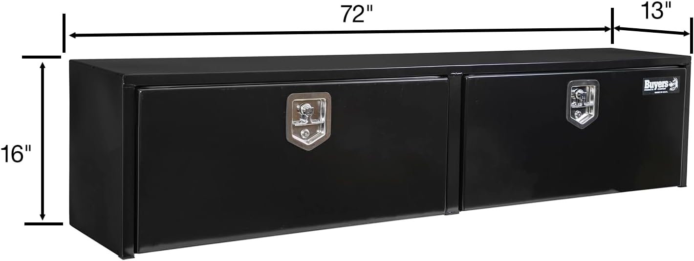 Buyers Products 1702940 Black Steel Topsider Truck Box With T-Handle Latch, 16 x 13 x 72 Inch, Truck Tool Box For Storage And Organization, Lockable Tool Chest For Work Trucks