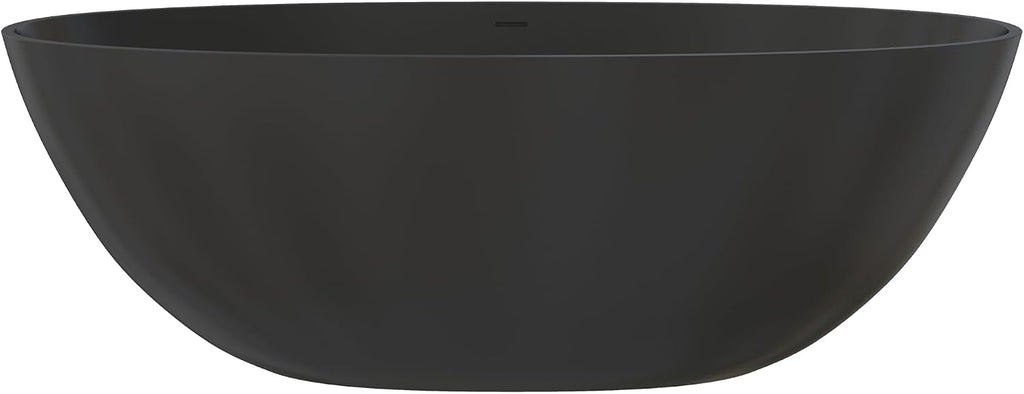 65' Upgraded Solid Surface Freestanding Tubs,Luxury Oval Stone Resin Soaking Bathtub with Pop-up Drain and Overflow, Matte Black