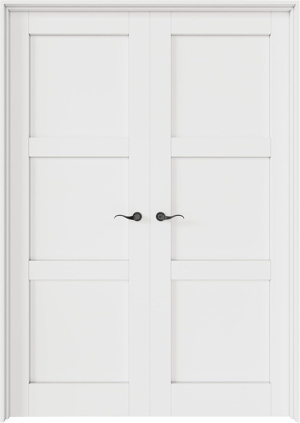 48' x 80' French Doors Interior (Double 24' x 80' 3-Lite Panel Door with Black Hinge Prehung Jamb Kit), Pre-Finished & Paintable, Prebuilt Home Door Panels & Assembly Required Jamb