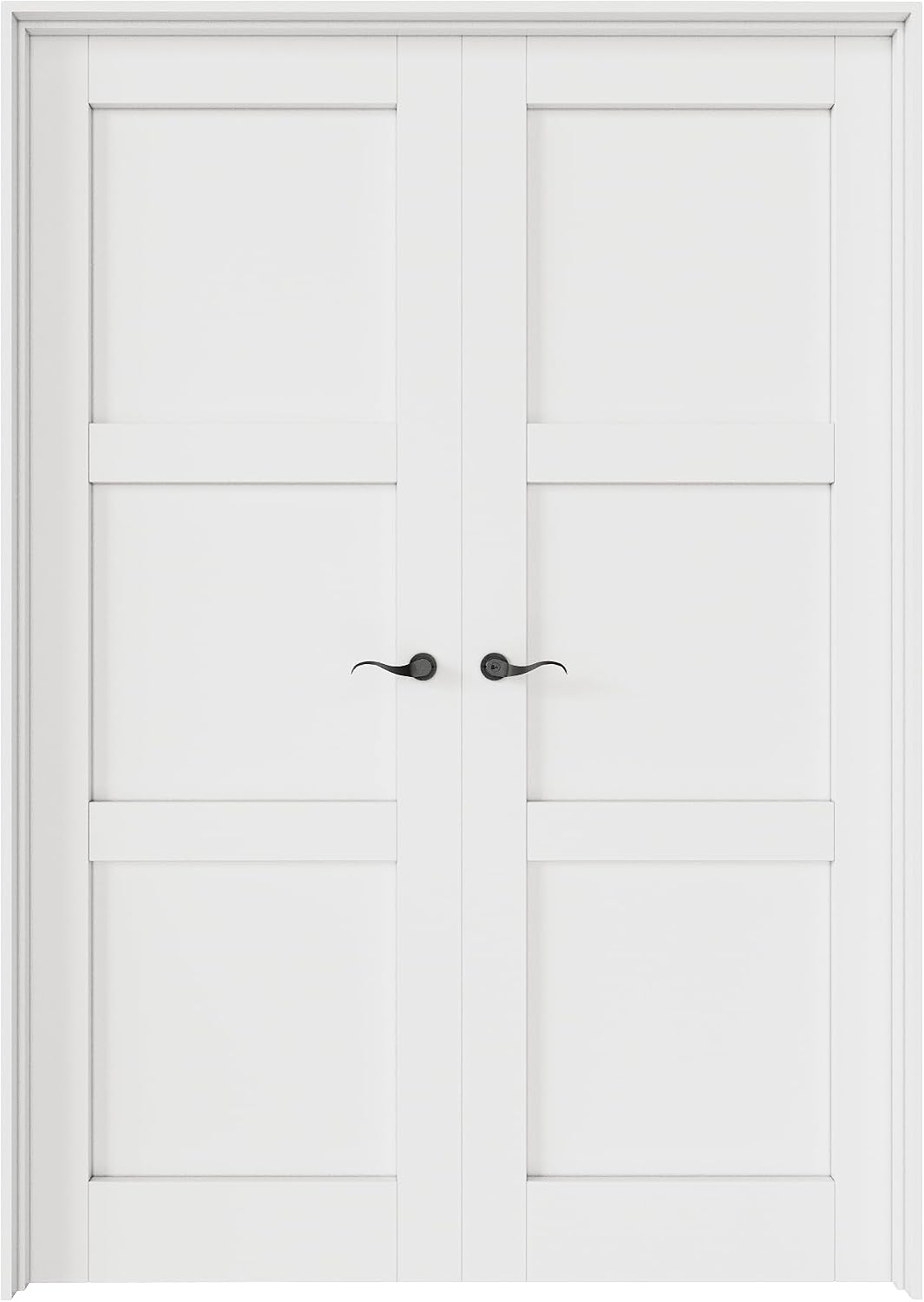 48' x 80' French Doors Interior (Double 24' x 80' 3-Lite Panel Door with Black Hinge Prehung Jamb Kit), Pre-Finished & Paintable, Prebuilt Home Door Panels & Assembly Required Jamb