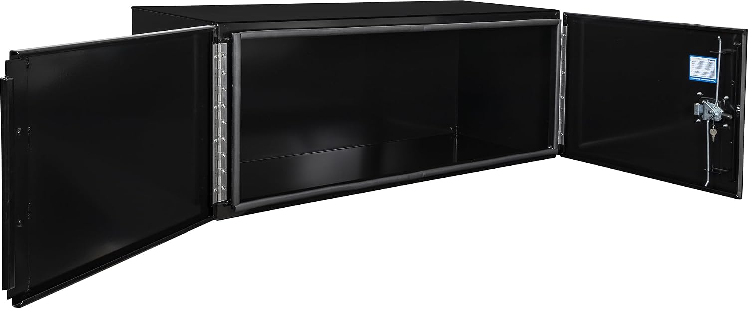 Buyers Products 1705845 Underbody Tool Box With Barn Door, 24x24x60 Inch, Black Powder-Coated, Made in USA, .100 inch Smooth Aluminum, 3-Point Locking, Truck Storage Toolbox For Work Vehicles